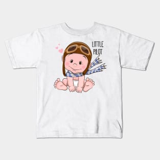 Cute baby in a pilot's hat Kids T-Shirt